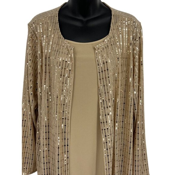 Anne Klein Plus Size Womens 2-fer Top Blouse Gold Sequin Scoop Long Sleeve New - Picture 2 of 10